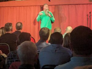 Martin Mor at Lymm Rugby Club, as part of Lymm Festival, July 2023 (C) Comedy In A Van