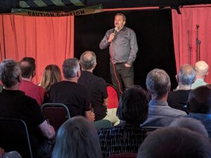 Philip Simon at Lymm Rugby Club, as part of Lymm Festival, July 2023 (C) Comedy In A Van