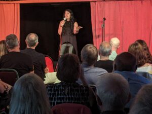 Seeta Wrightson at Lymm Rugby Club, as part of Lymm Festival, July 2023 (C) Comedy In A Van