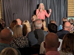 Jules O'Brian at Comedy @ The Swan at Tarporley (C) Comedy In A Van September 2023
