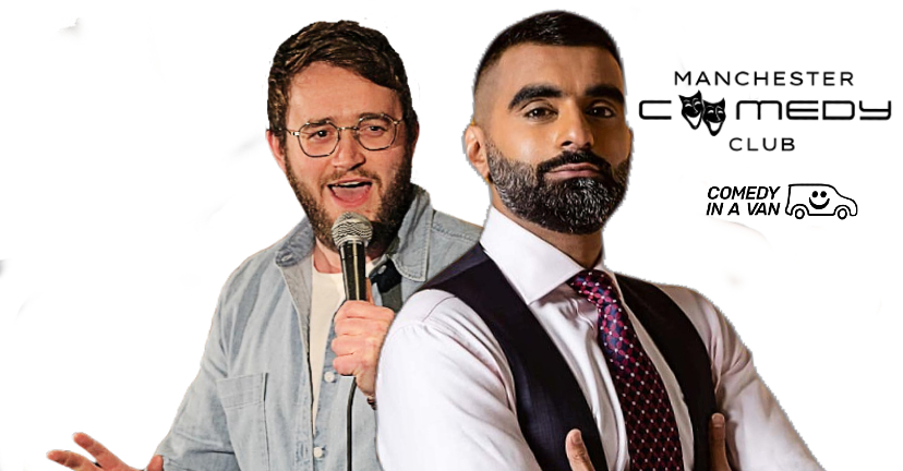 Tez Ilyas, Simon Wozniak, & Mandy McCarthy all at the Manchester Comedy Club on Sunday 31 March 2024 (C) Comedy In A Van